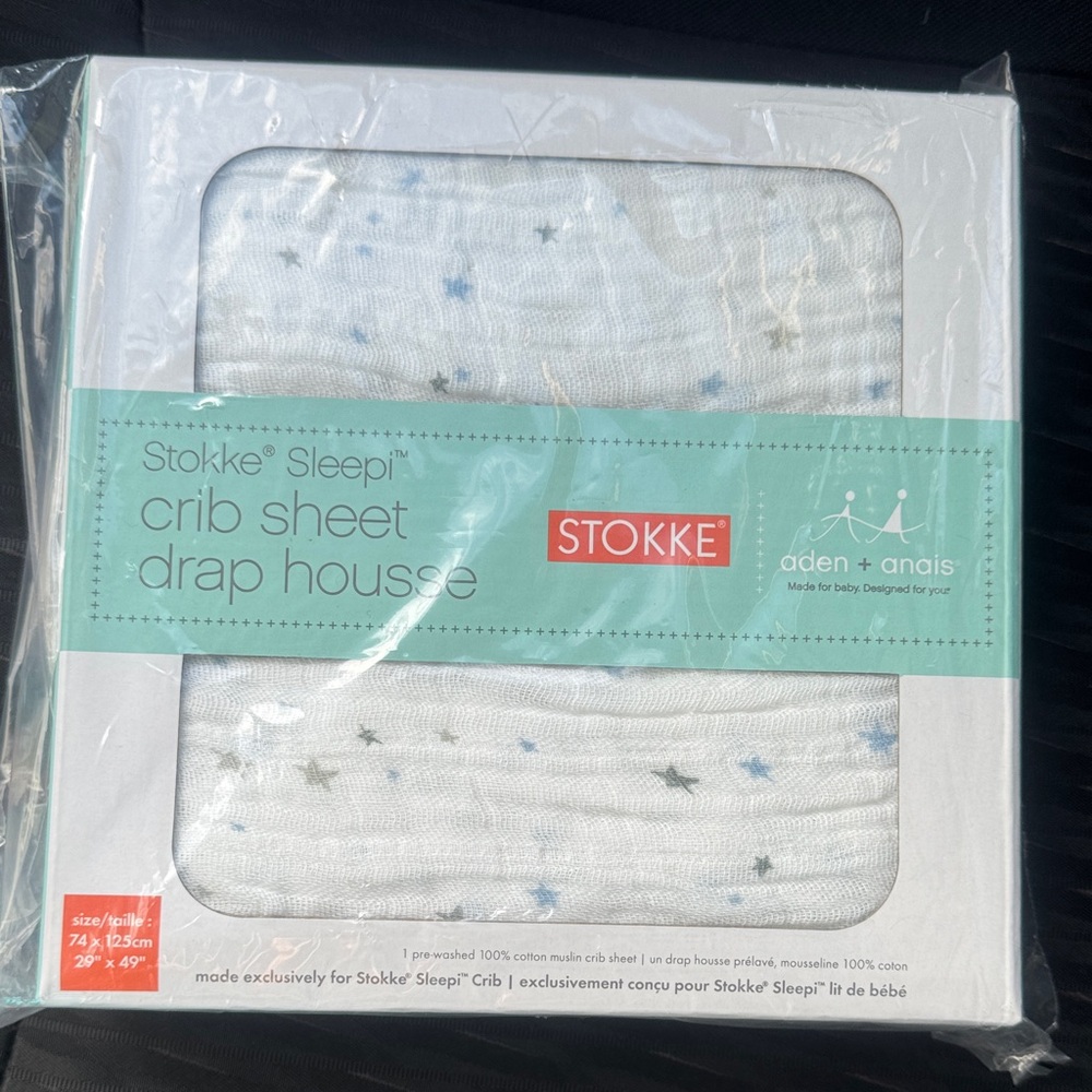 NEW Stokke Sleepi Crib Sheet by Aden + Anais 100% Cotton Muslin Stars Print